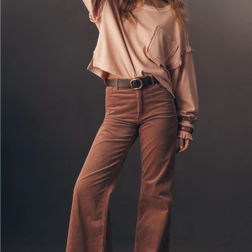 Anthropologie Mauve Long Sleeve Top with Ruffles